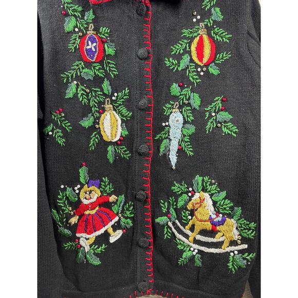 BP‎ Design Ornaments Christmas Beaded Embroidered Knit Cardigan Sweater SZ Large - Picture 2 of 4